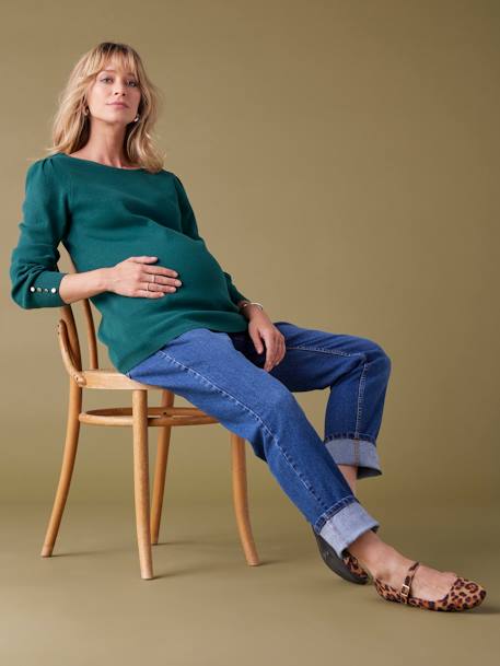 Fine Knit Jumper with Golden Button Details, by ENVIE DE FRAISE black+fir green - vertbaudet enfant 