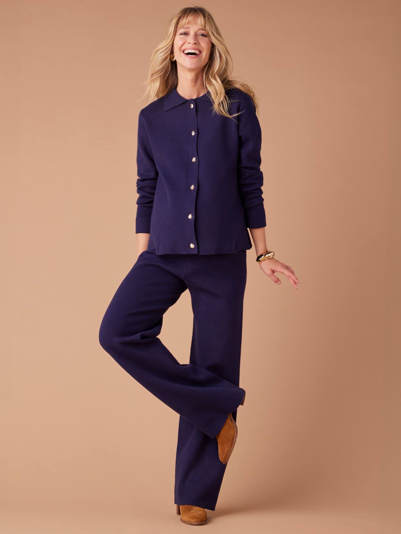 Knitted Cardigan & Wide Leg Trouser Set, ENVIE DE FRAISE - navy