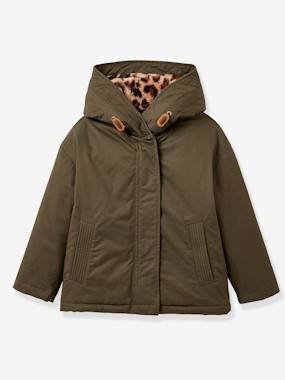 Girls-Coats & Jackets-CYRILLUS leopard-lined parka for girls