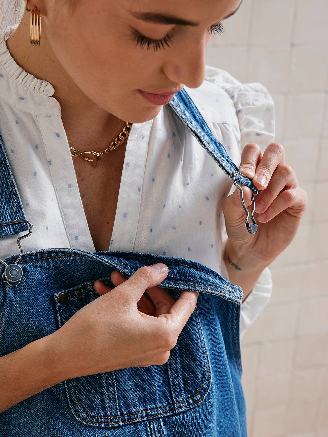 Denim Dungarees, Maternity & Nursing Special - stone, Maternity