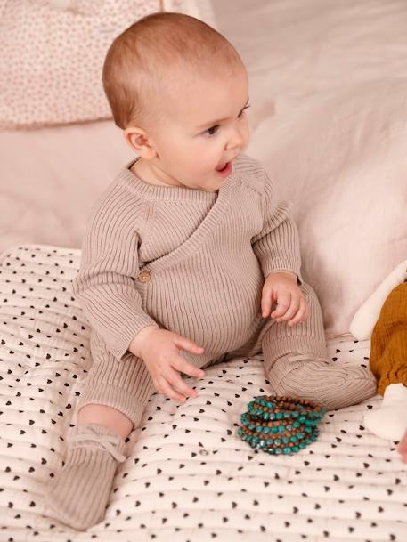 Knitted Trousers + Booties Ensemble for Babies beige - vertbaudet enfant 