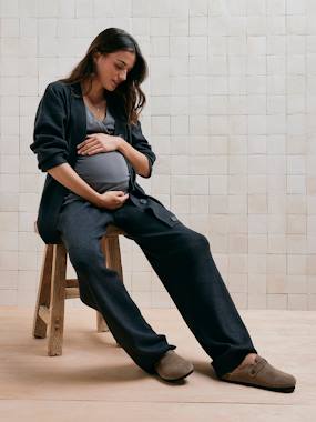 Maternity-Trousers-3-Piece Ensemble Sleeveless Top + Cardigan + Wide Leg Trousers for Maternity & Nursing