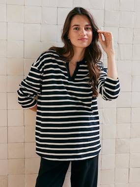 Maternity-Striped Baggy T-Shirt in Organic Cotton for Maternity