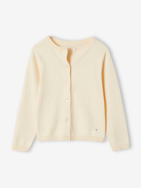 Gilet fille maille fine BASICS anthracite+beige chiné+bleu grisé+bois de rose+marine+prune+vanille+vert émeraude - vertbaudet enfant 
