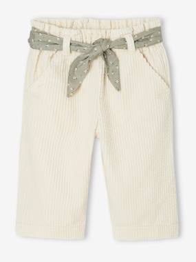 Baby-Trousers & Jeans-Wide Trousers in Corduroy with Flowers Belt for Babies