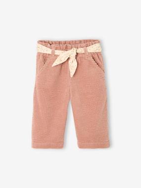 Baby-Trousers & Jeans-Wide Trousers in Corduroy with Flowers Belt for Babies