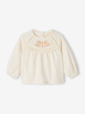 Baby-Embroidered Blouse-Like Top, Long Sleeves, for Baby Girls