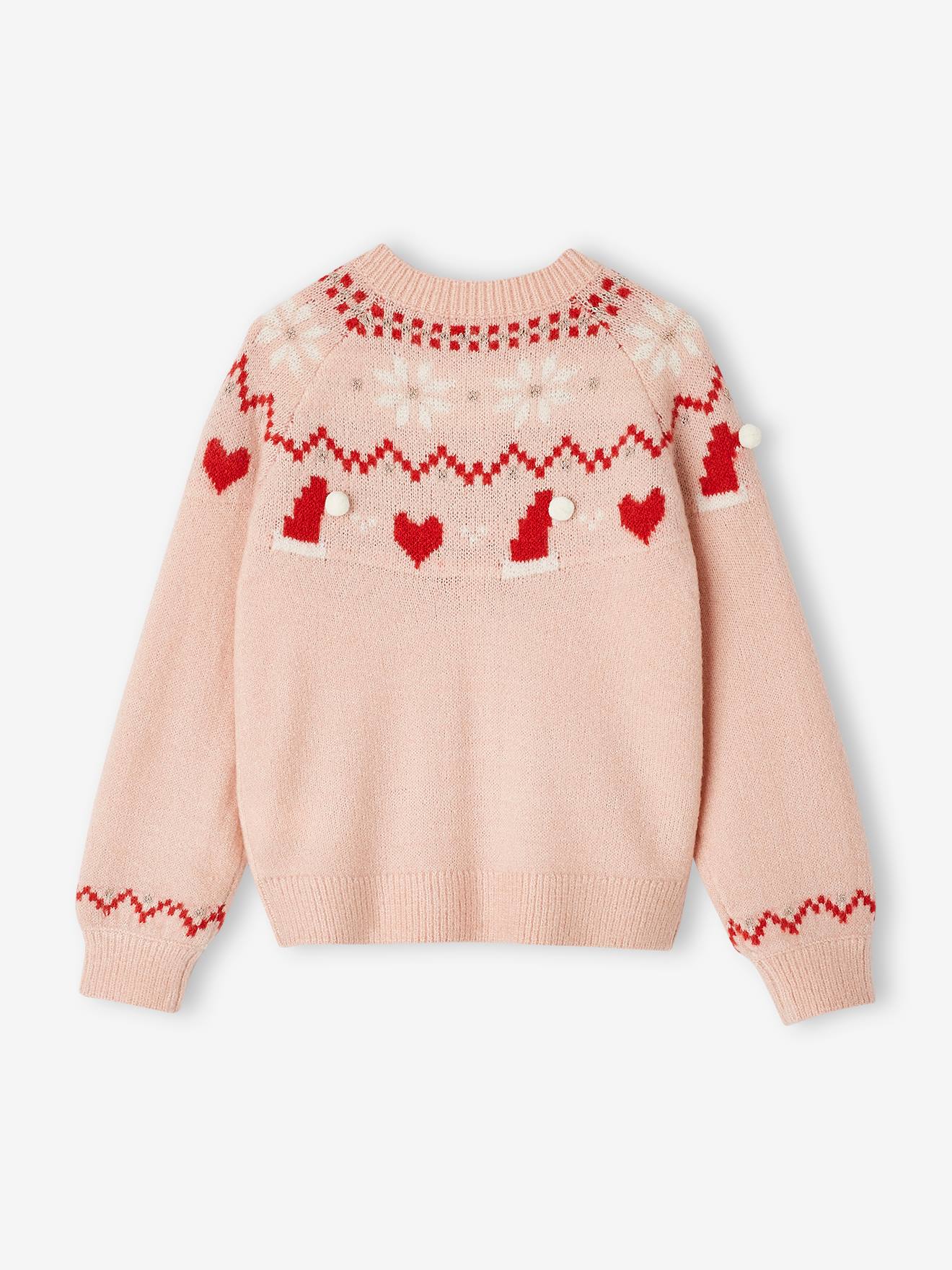 Jacquard Knit Christmas Cardigan with Shimmery Details for