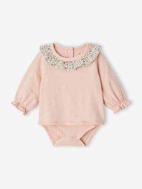 -Long Sleeve Bodysuit Top with Ruffled Collar, for Babies