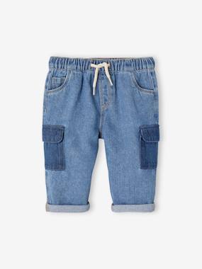 Baby-Trousers & Jeans-Cargo-Type Jeans with Contrasting Pockets, for Babies