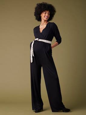 Maternity-Nursing Clothes-Wide Maternity & Nursing Special Jumpsuit, Reversible Belt, ENVIE DE FRAISE