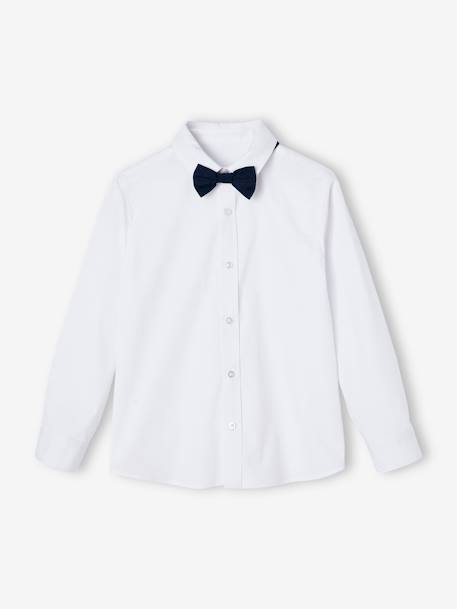 Chemise Col Mao Pour Garçon - Manches Longues Retroussables - Blanc - Taille 8 Ans - 75% Coton 25% Lin - Vertbaudet