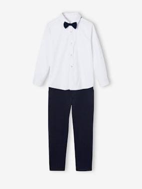 Boys-Christmas Special Shirt + Herringbone Trousers + Bow Tie Ensemble for Boys