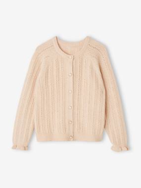 Girls-Cardigans, Jumpers & Sweatshirts-Cardigan in Pointelle with Shimmery Yarn for Girls