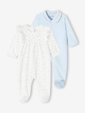 Baby-Pyjamas & Sleepsuits-Pack of 2 Sleepsuits in Velour for Baby Girls