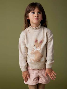 Girls-Cardigans, Jumpers & Sweatshirts-Glittery Animal Jacquard Knit Jumper for Girls