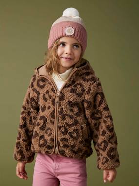 Girls-Coats & Jackets-Hooded Jacket in Sherpa with Leopard Print for Girls