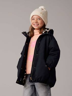 -Hooded Parka with Faux Fur Lining for Girls