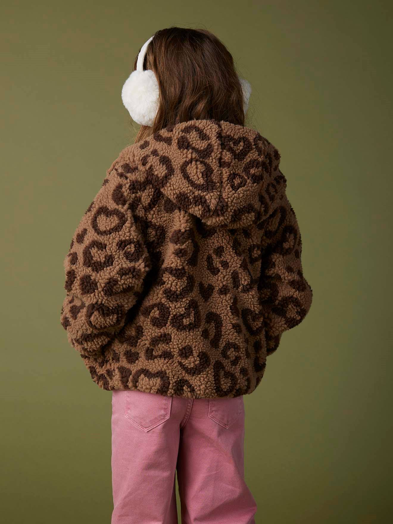 VERTBAUDET Veste à Capuche Sherpa Imprimée Léopard Fille – Douce, Chaleureuse Et Tendance Mi-Saison