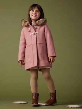 Girls-Coats & Jackets-Hooded Duffel Coat with Toggles, in Woollen Fabric, for Girls