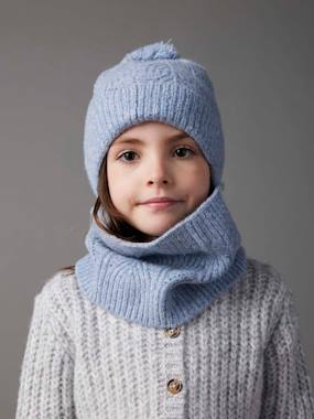 -Ensemble bonnet + snood + moufles en maille torsadée mousseuse