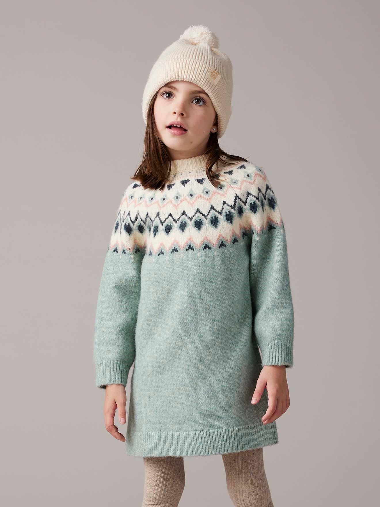 ずっと気になってた Jacquard Girls green, grey - Girls for Dress Knit Clothing