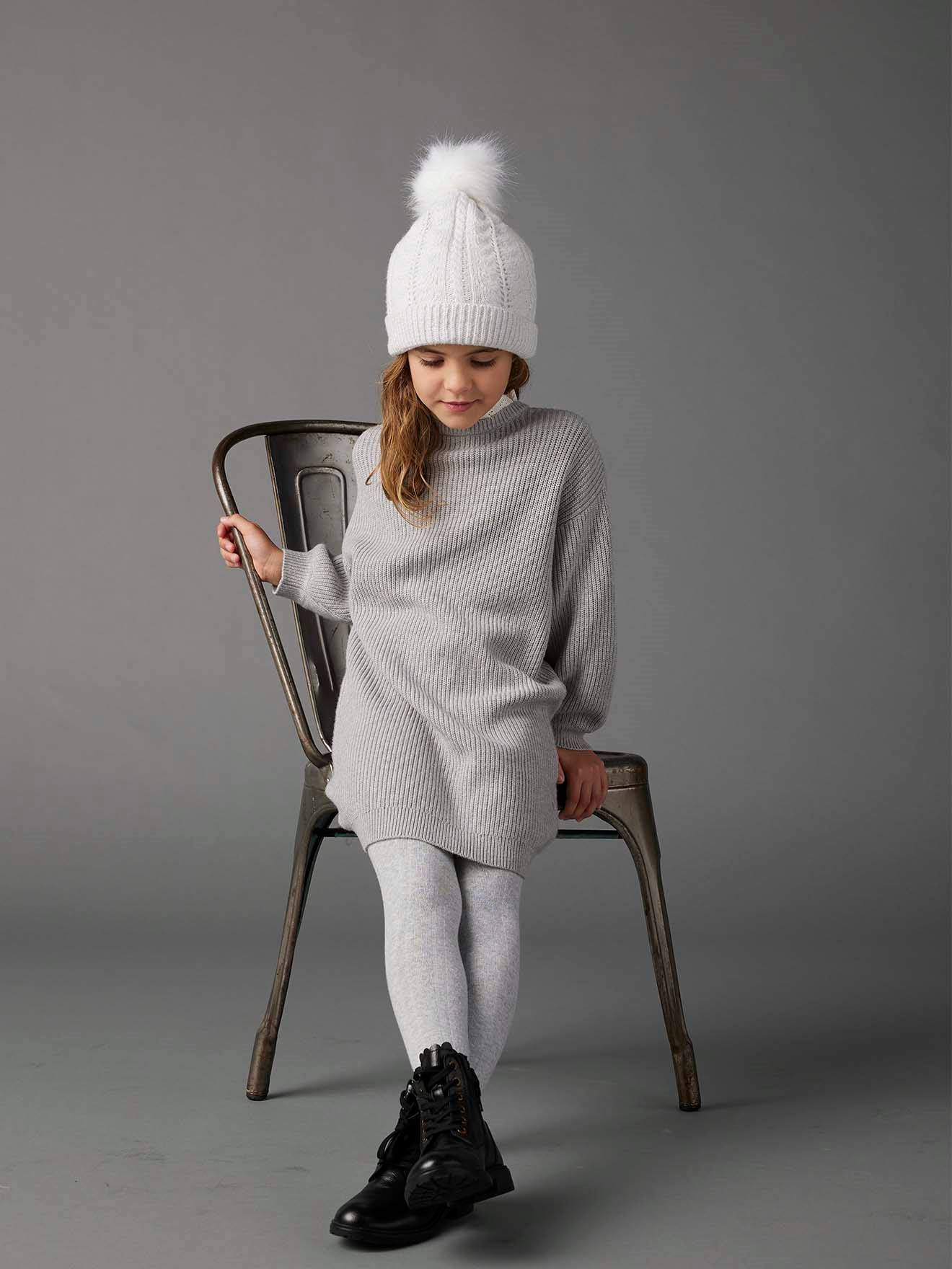 Fine Knit Dress Broderie Anglaise Collar for Girls marl grey Girls