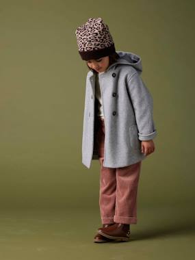 Girls-Coats & Jackets-Hooded Jacket in Flannel-Effect Woollen Fabric, for Girls