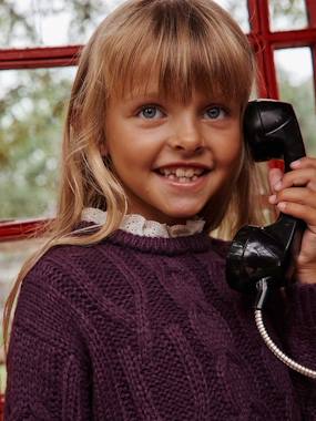 Girls-Cable Knit Jumper with Collar in Broderie Anglaise