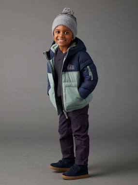 Boys-Coats & Jackets-Two-tone Hooded Jacket with Recycled Polyester Padding, for Boys