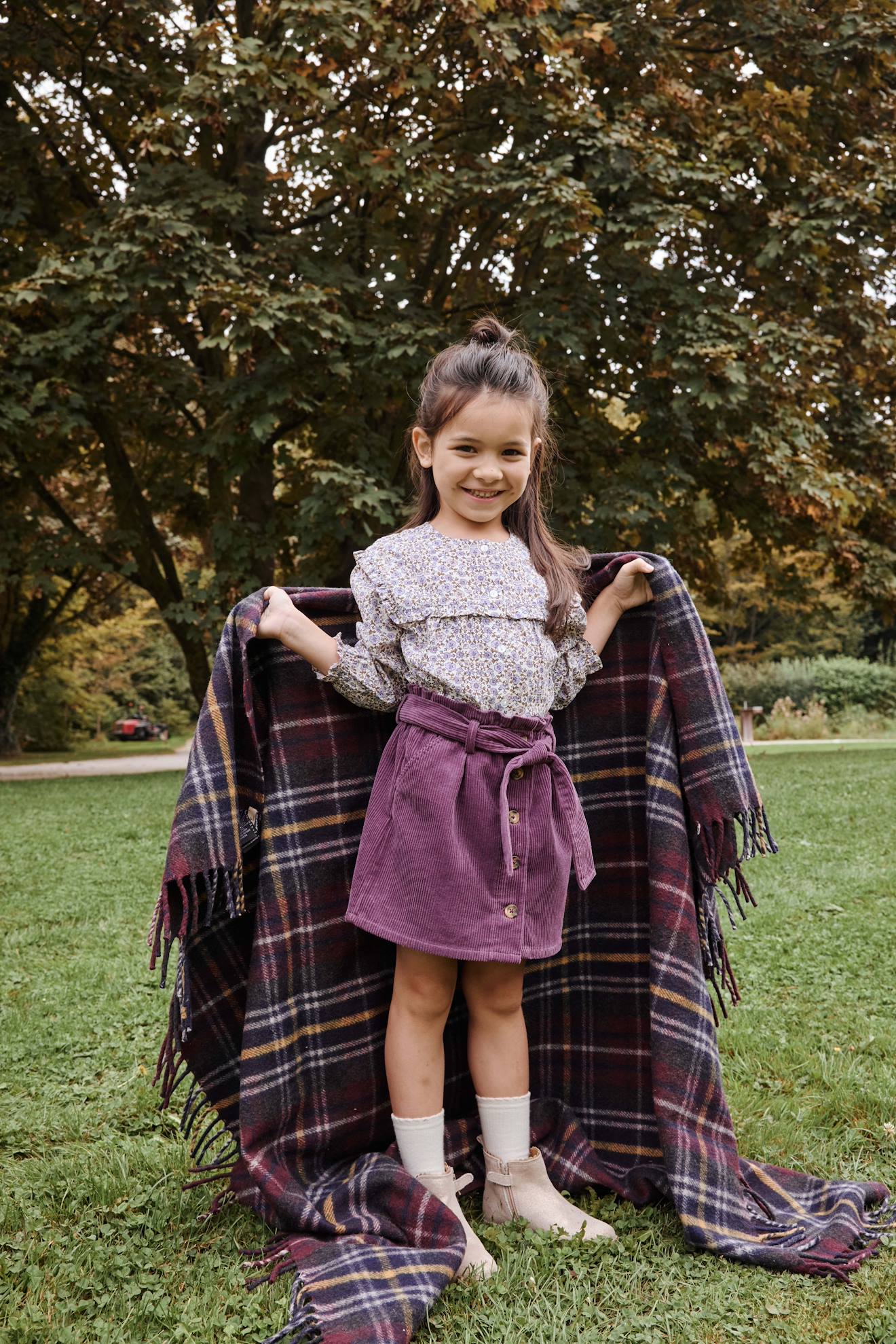 Paperbag Style Skirt in Corduroy for Girls plum