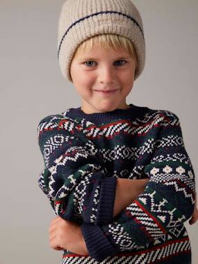 Boys-Cardigans, Jumpers & Sweatshirts-Jumpers-Jacquard Knit Jumper, Round Neckline, for Boys