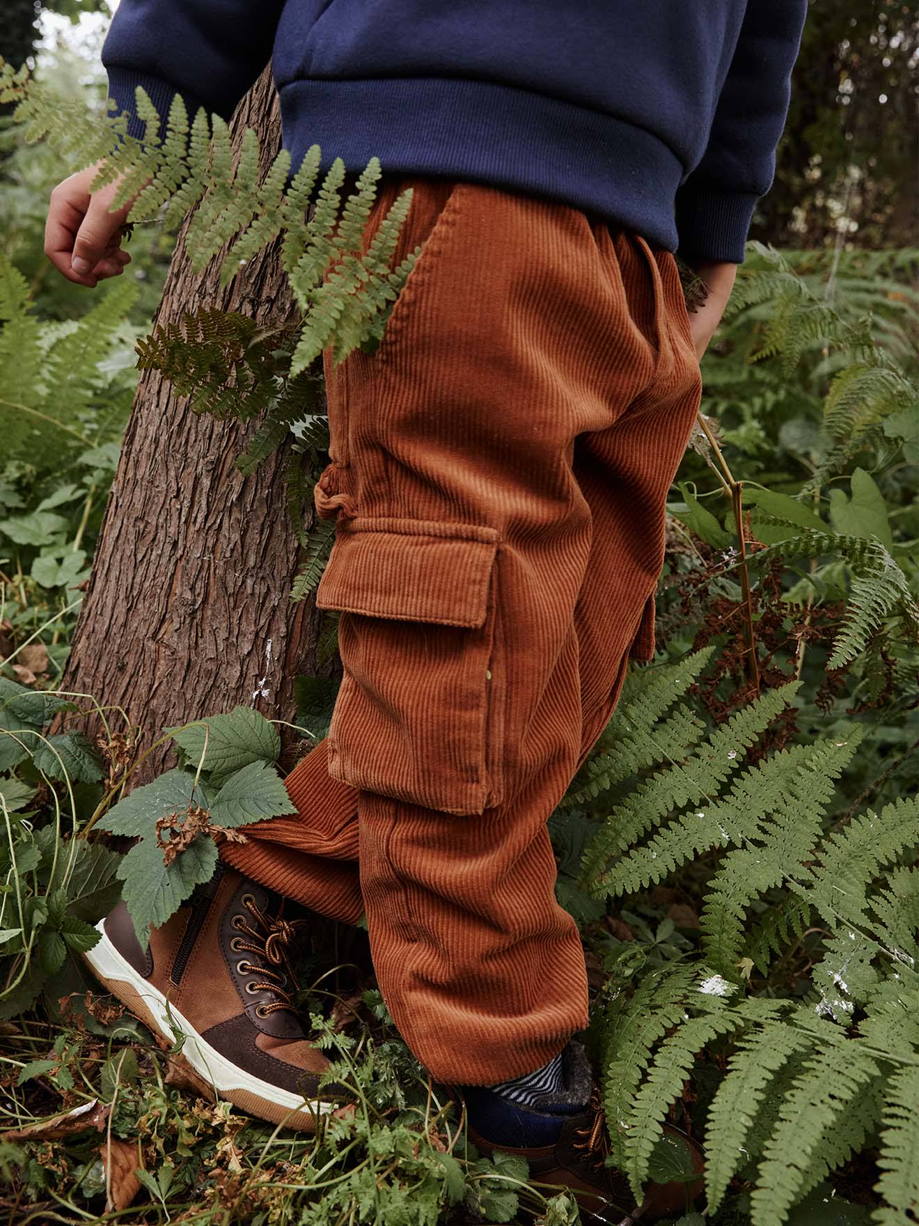 Corduroy Cargo Trousers Lined in Jersey, for Boys - cocoa, Boys
