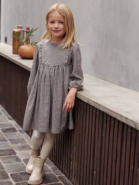 -Gingham Dress with Ruffles for Girls