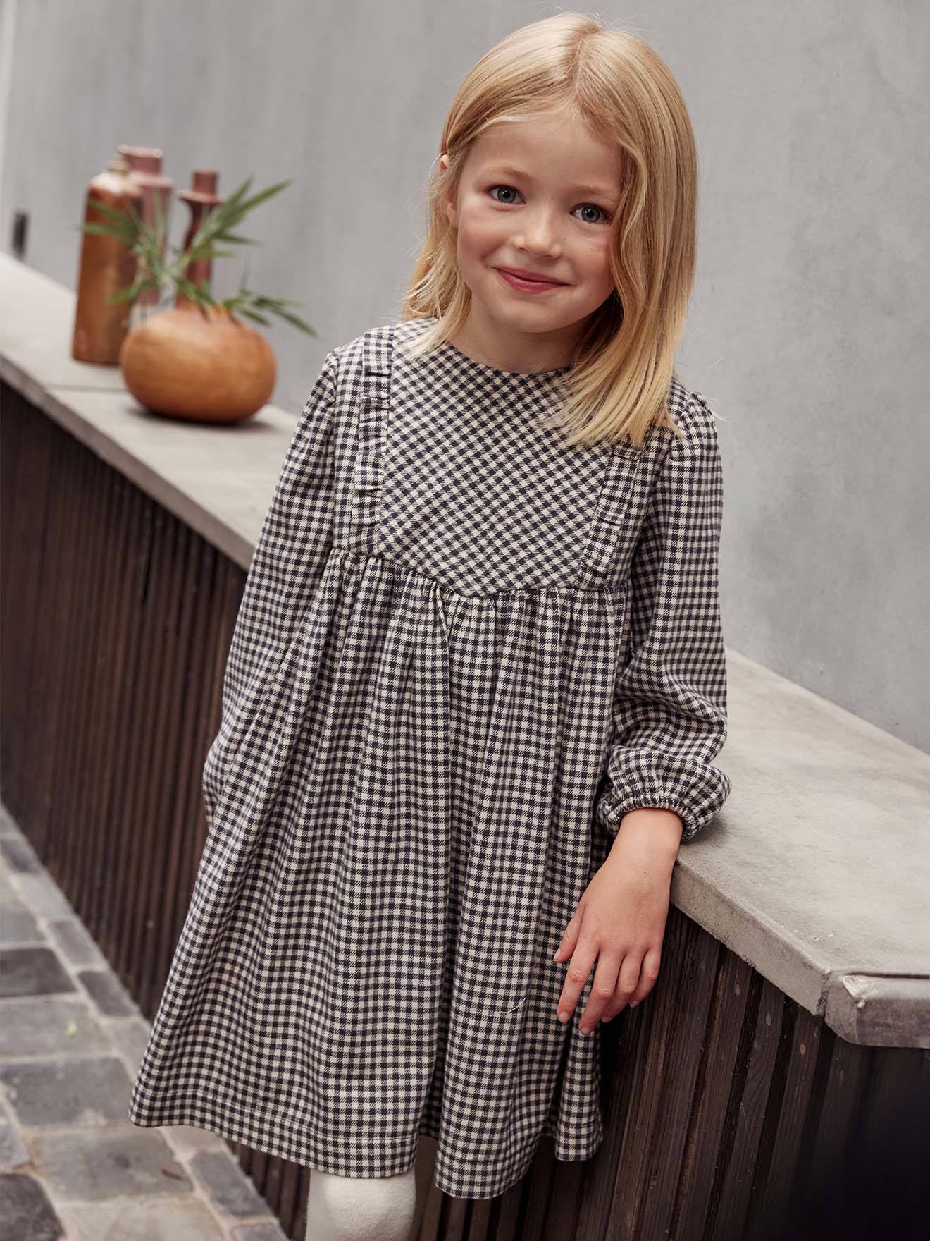 Gingham Dress with Ruffles for Girls chequered grey Girls