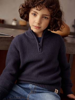 Boys-Cardigans, Jumpers & Sweatshirts-Jumpers-Cable Knit Trucker Jumper for Boys