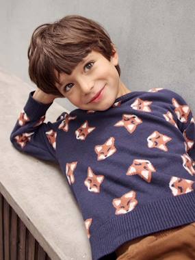 Boys-Fun Jacquard Jumper with Foxes for Boys