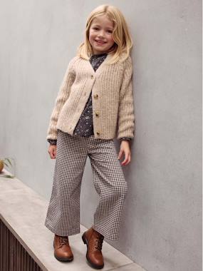 -Wide-Leg, Easy-to-Put-On, Gingham Trousers for Girls