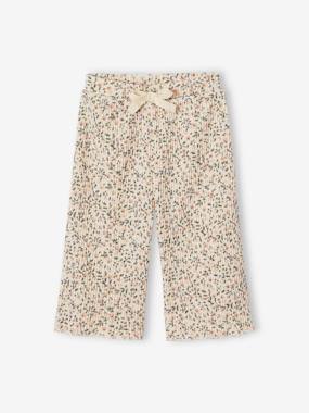 Baby-Trousers & Jeans-Wide Trousers with Flowers for Baby Girls