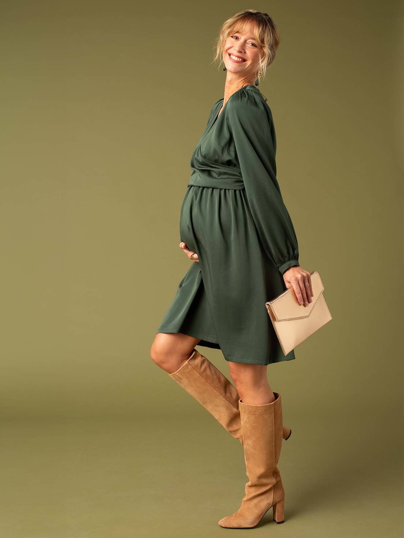 Wrap-Over Dress for Maternity, by ENVIE DE FRAISE - fir green, Maternity