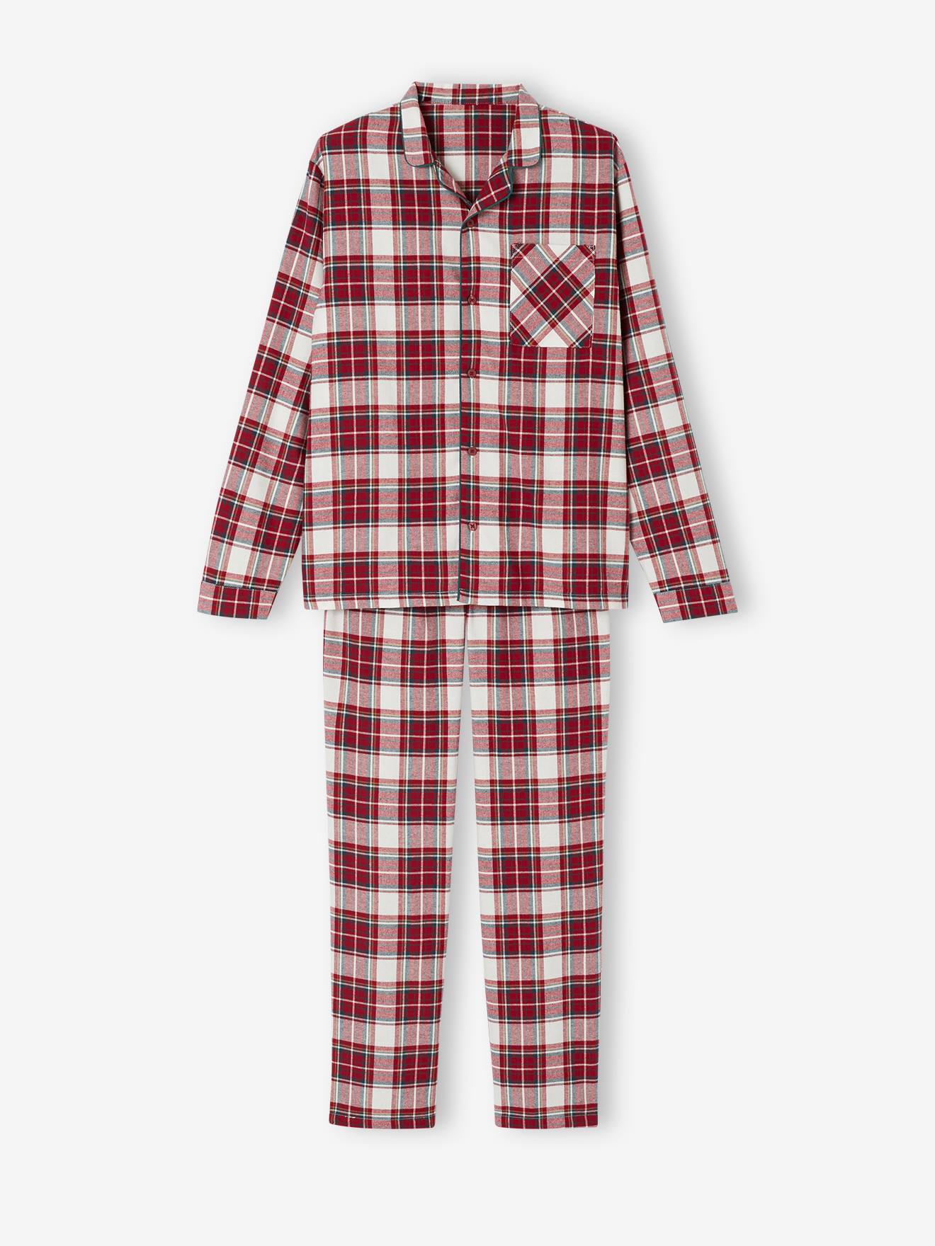 Pyjama Grossesse Et Allaitement Envie De Fraise - Flanelle Rayée, 100% Coton, Bandeau Ventre, Boutonnage