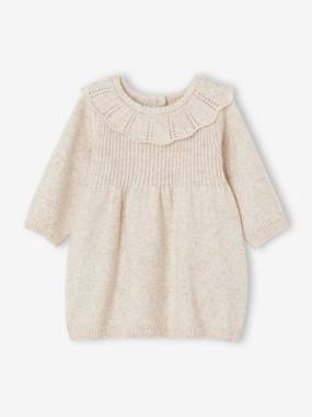 Baby-Dresses & Skirts-Knitted Dress with Frilled Collar for Babies