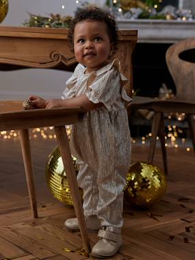 Baby-Dungarees & All-in-ones-Shimmery Festive Jumpsuit with Ruffles for Baby Girls