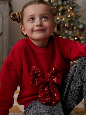 Girls-Cardigans, Jumpers & Sweatshirts-Christmas Sweatshirt with Sequinned Bow for Girls