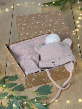 Bébé-Accessoires-Coffret Noël bébé fille bonnet + snood + moufles