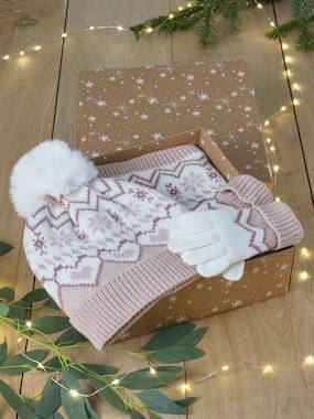 Fille-Coffret de Noël Jacquard fille ensemble bonnet + snood + gants