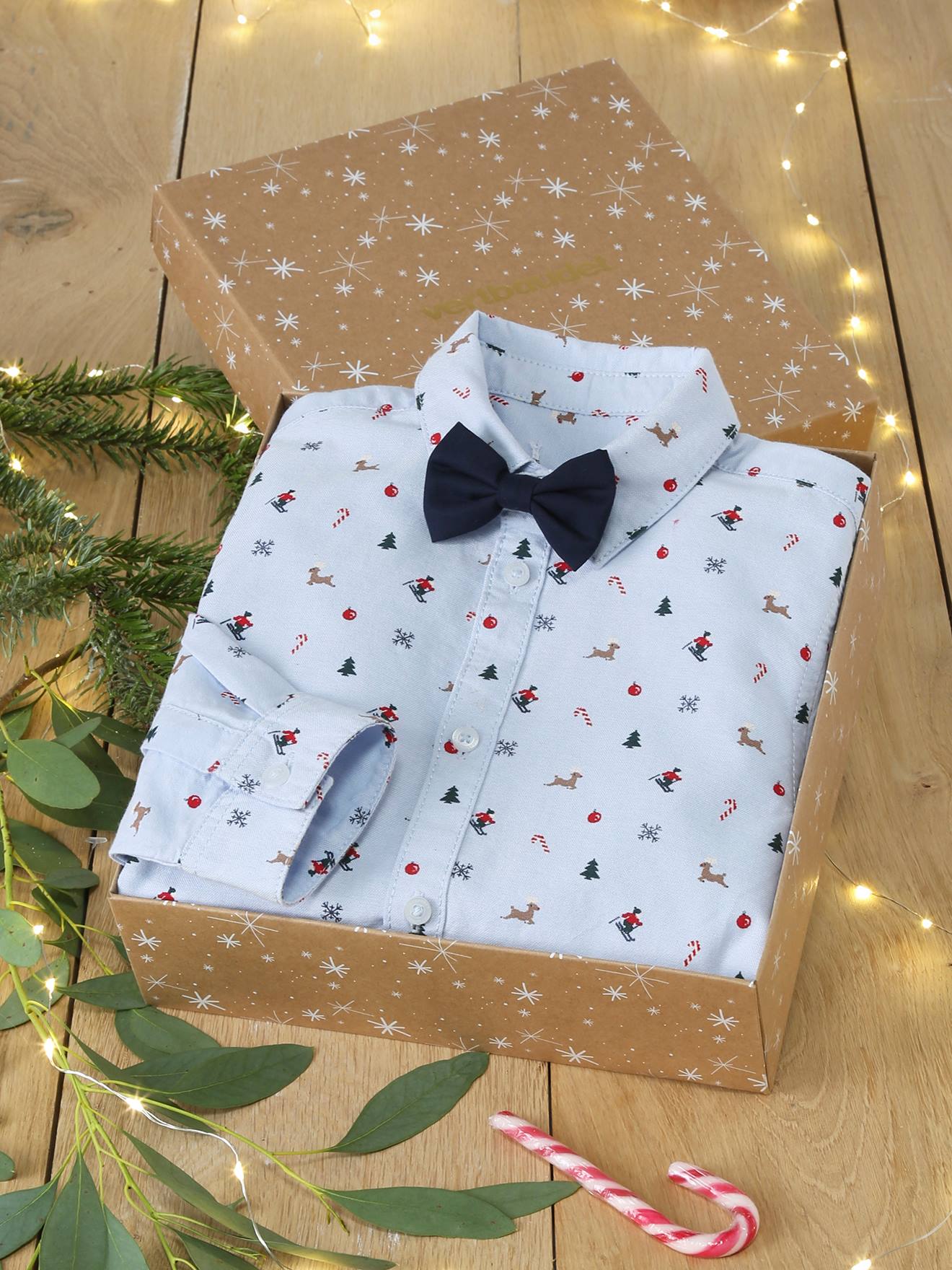 Coffret cadeau chemise noël et son noeud pap' garçon bleu