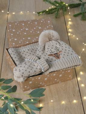 Fille-Coffret de Noël 'Biche" fille ensemble bonnet + snood + mitaines