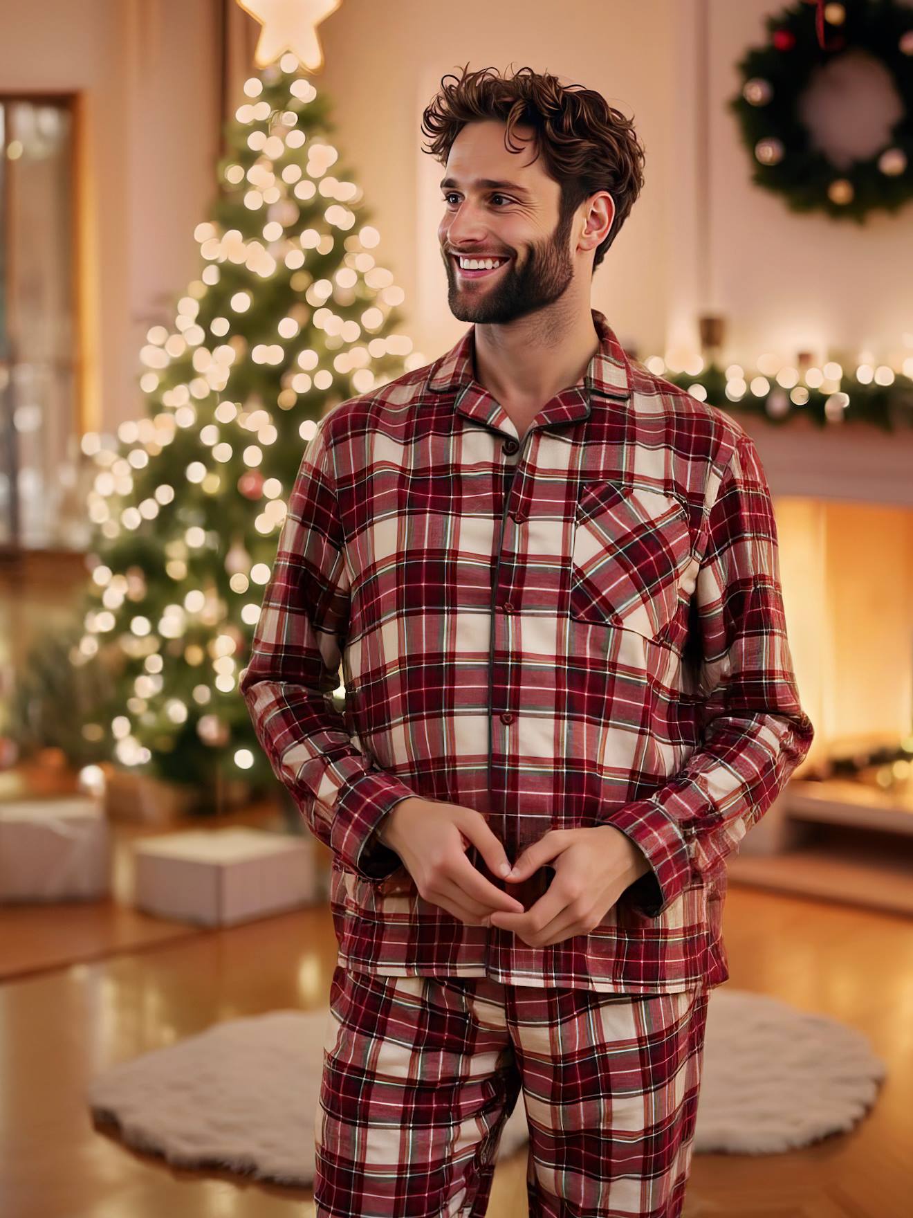 Réveillon Vetement Noel Homme Pyjama Noël Homme Flanelle Carreaux
