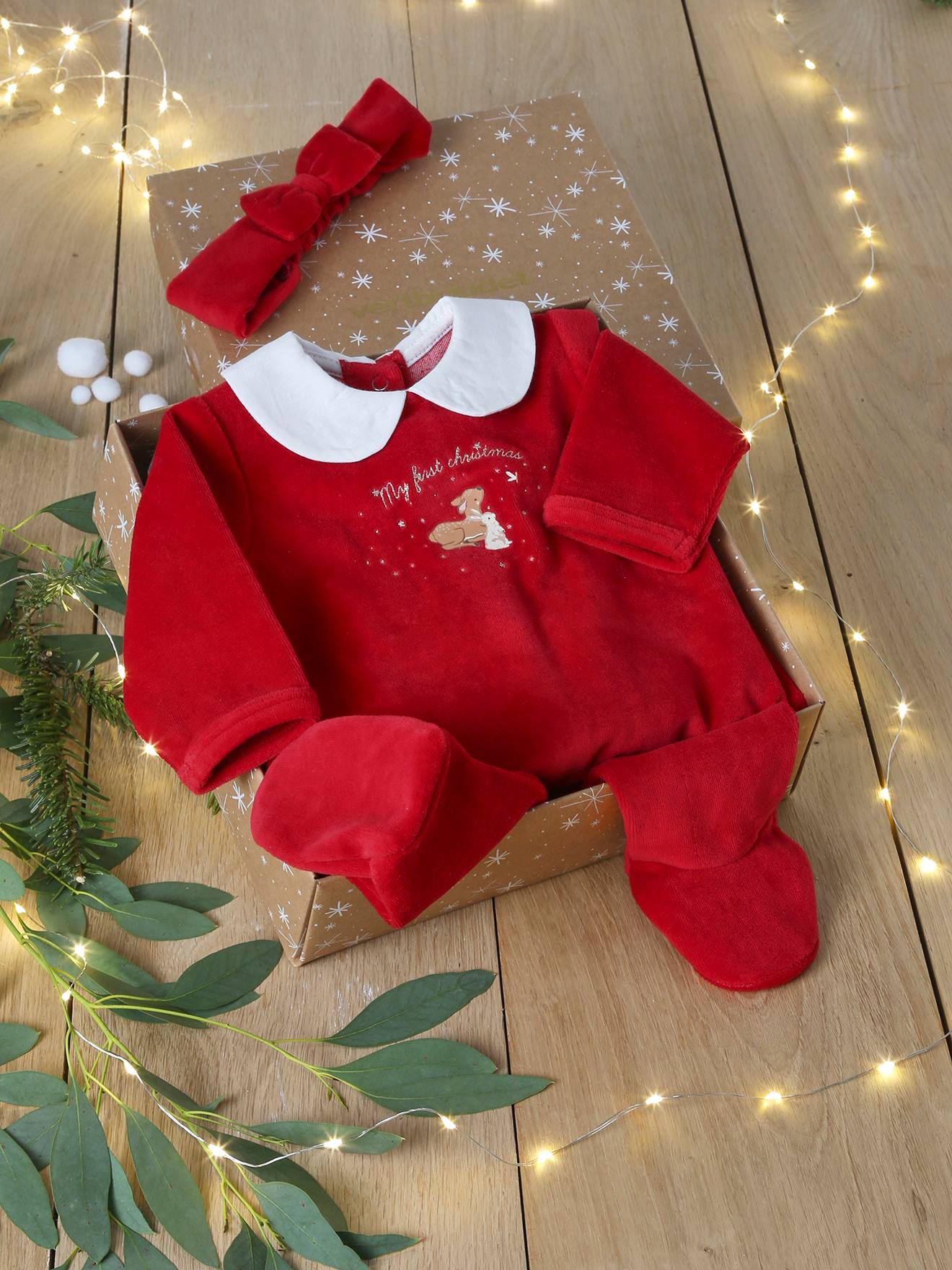 Pyjama bébé fille bandeau coffret cadeau Noël rouge, Bébé